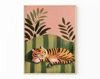 Pink Tiger Painting Print | Modern Animal Wall Art for Bold Home Decor | CSO2