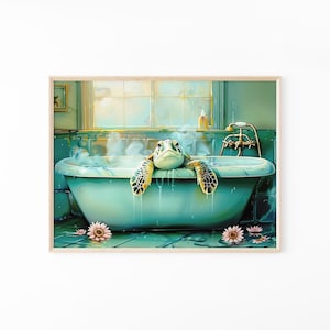Schildkröte in der Badewanne Poster | Tier Dekor | Badezimmer Wand Kunst | Schildkröte-Kunst-Wand-Dekor | TIB5