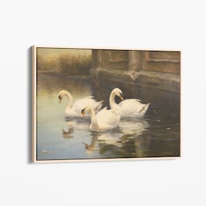Vintage Swan Oil Painting Canvas Print | Neutral Wall Art Large Wall Art | Swan Artwork Canvas | Oil Painting Canvas VSP3