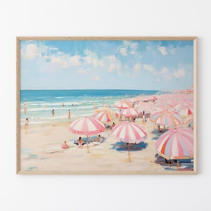 Pink Ocean | Abstract Coastal Painting Print | Girly Apartment Decor | Pink Wall Art | Girly Beach Maximalist Umbrella Painting | PO2