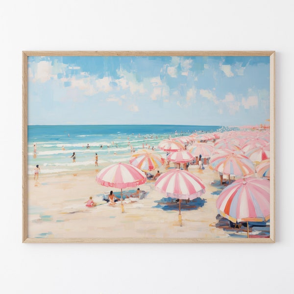 Pink Ocean | Abstract Coastal Painting Print | Girly Apartment Decor | Pink Wall Art | Girly Beach Maximalist Umbrella Painting | PO2