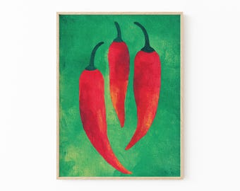 Chilli Painting Print: Colourful Abstract Kitchen Wall Art for Food Lovers | OTC1