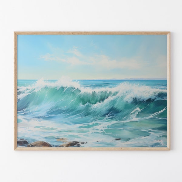 Ocean Print, Beach Oil Painting Print, Ocean Waves Aerial, Ocean Wall Art, Nautical Print, Sea Poster, Water Print, Ocean Art OCBO4