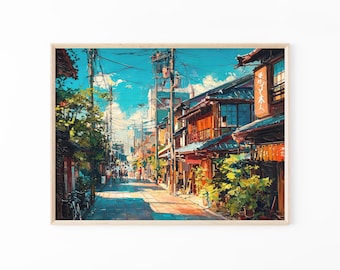 Tokio stadsgezicht schilderij print | Streetart in mangastijl | Levendig Japans wanddecor | Voor animeliefhebbers en stadsliefhebbers | TPP1