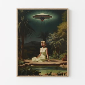 Más allá (arte ovni, arte mural psicodélico, arte retro, arte cósmico, arte vintage, arte espacial, láminas artísticas)