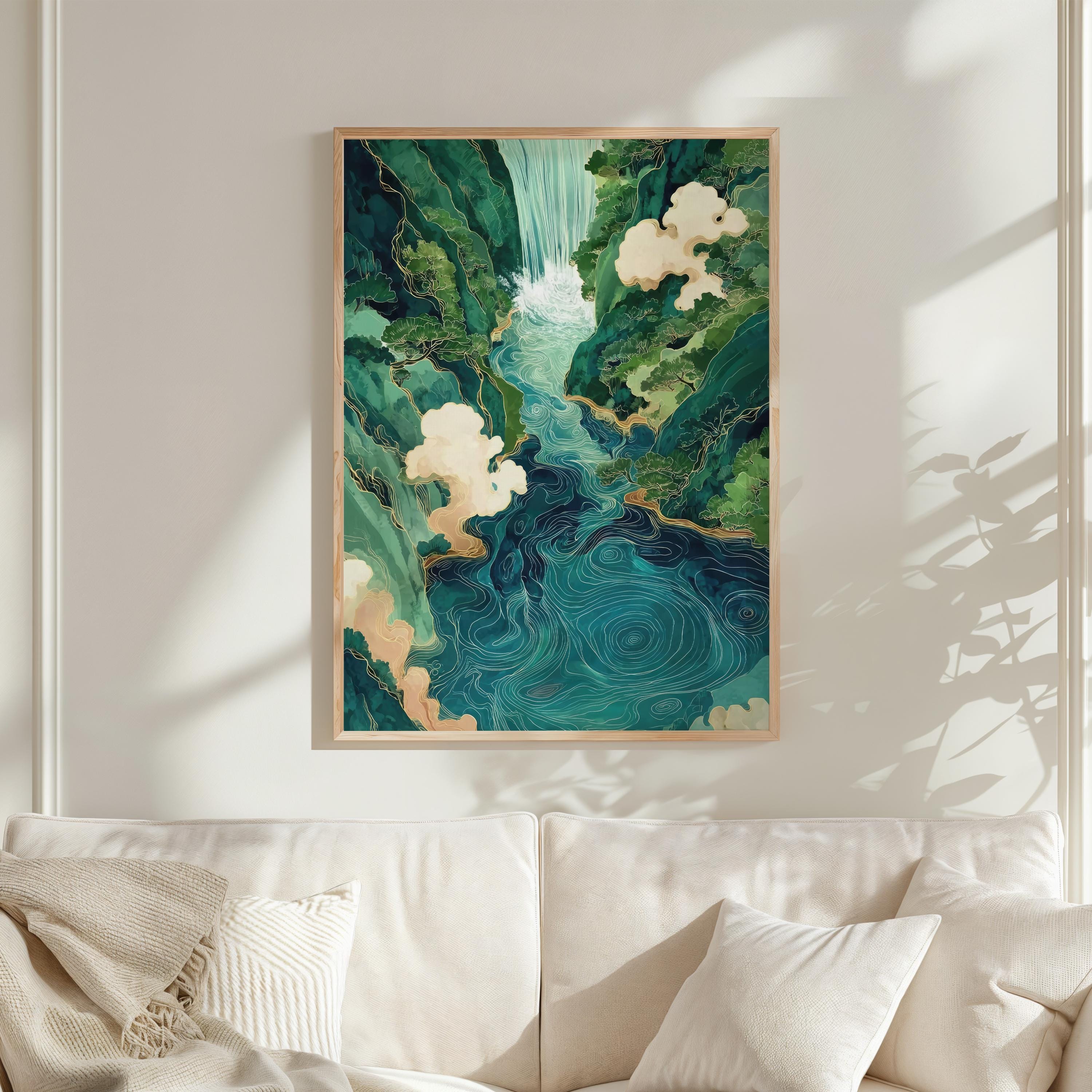 Japanese Waterfall Hokusai Oil Painting Print | Ukiyo-e Japanese