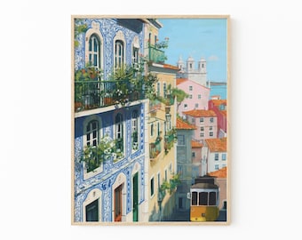 Lisbon Landscape Oil Painting Print | Portugal Art Print | Portuguese Tile Art | New Home | Housewarming Gift | LLO2