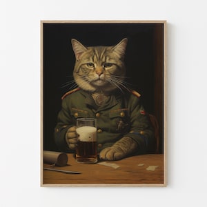 Funny Animals Cat Drinking Beer Oil Painting Print, Beer Wall Art, Beer Artwork, Surrealism Artwork, Beer Artwork, Animal Artwork