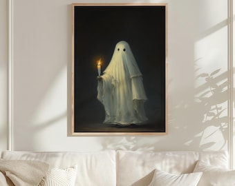 Ghost Holding A Candle in the Dark Oil Painting, Vintage Poster