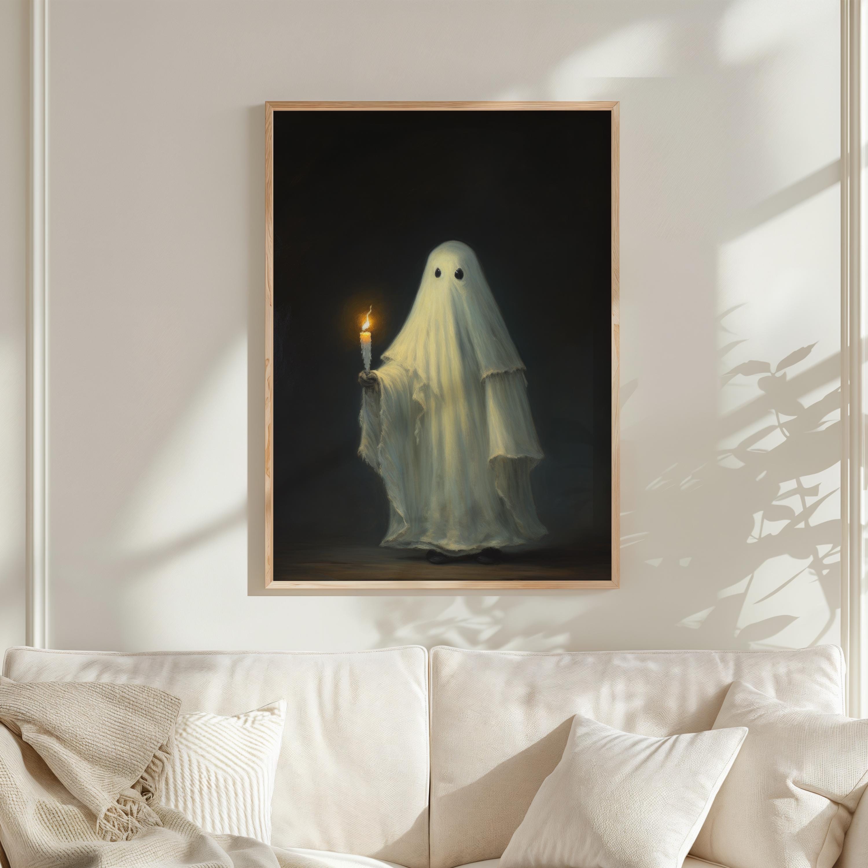 Ghost Holding A Candle in the Dark Oil Painting, Vintage Poster