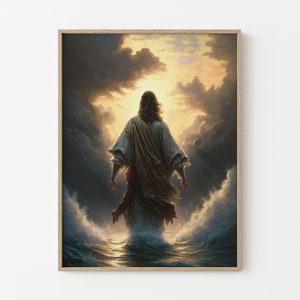 Jesus Christ Walking on Water Original Oil Painting, Christian Print Art, Religious Wall Art Matte Print, Religious Wall Decor