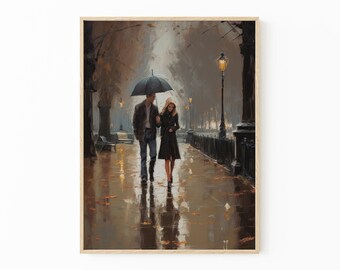 雨の夜、孤独な男の影 オリジナル水彩画 夜景 - Etsy 日本