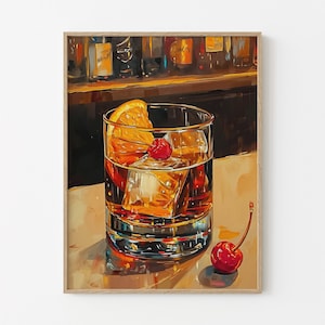 Impresión de pintura de cócteles antiguos / Arte Negroni / Impresión de cócteles retro / Cócteles clásicos / Decoración de bar / Láminas de bar / ACP8