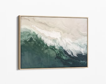 Deep Green Ocean Wave Oil Painting Print | On Stretched Canvas | Large Wall Art | Abstract Seascape Painting Beach Decor Boho | MOW2