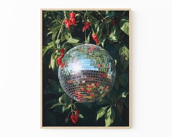 Disco Ball & Chili Pepper Print: Funky Kitchen Wall Art | SWB3