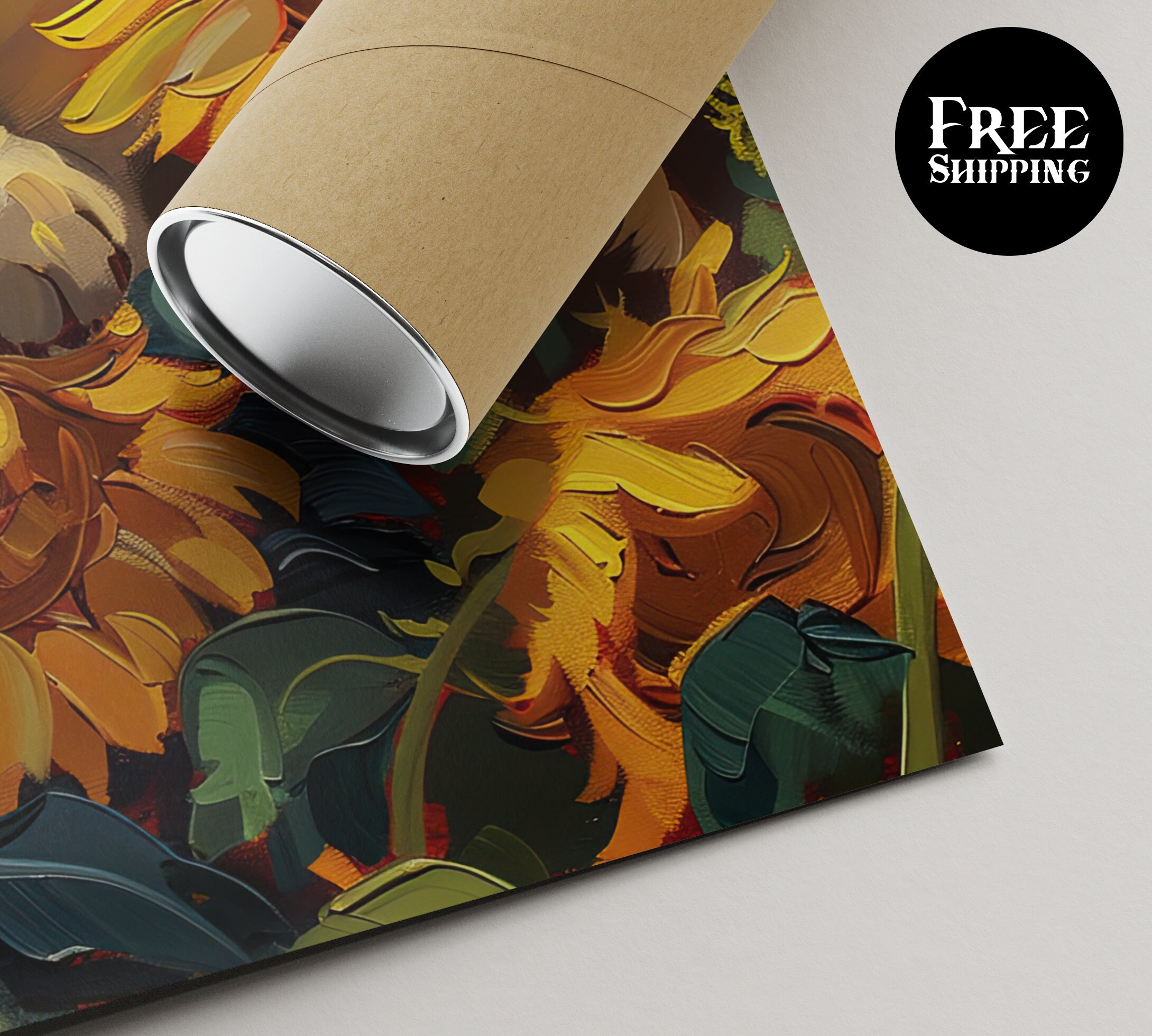 ヴィンテージひまわり猫油絵プリント | ゴッホのひまわり静物画に