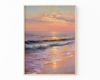 Pastel Coastal Painting Print | Vintage Beach Seascape Wall Art | Ocean Inspired Home Decor | FLB1