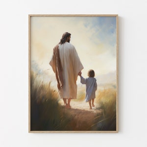 Kind Gottes Ölgemälde Druck, Jesus zeigt den Weg, christliche Kunst, Bibelkunst, Schrift Wandkunst, christliche Malerei Kunstdruck