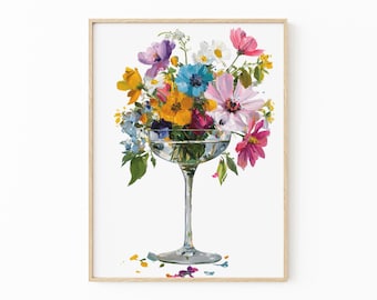 Colorful Wildflowers in Glass Painting Print: Quirky Botanical Wall Art for Kitchen Decor | FLO2