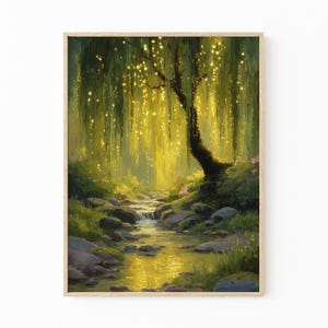 Willow Tree Fairies Oil Painting Print | Cottagecore Decor | Dark Academia Art | Enchanted Nature Wall Art | Rustic Aesthetic | TOP5