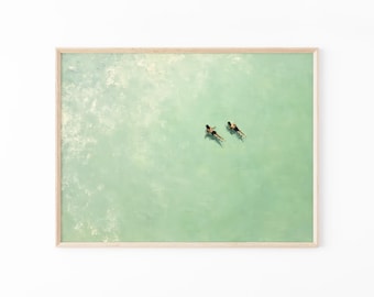Green Abstract Oil Painting Print | Two People Swimming Painting | Turquoise Painting | Green wall art | Green Minimalist Art | GBO7
