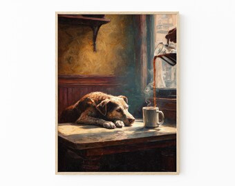 Stampa "Caffè per cani": divertente decorazione murale da cucina vintage per gli amanti dei cani / OCG4