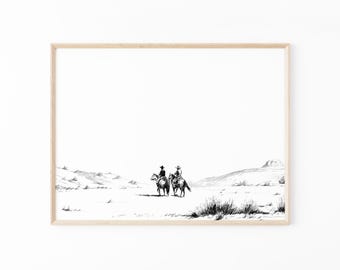 Vintage Cowboy Sketch Print | Country Western Art | Cowboy Poster | Vintage Western Art | Rustic Wall Decor | VCS5