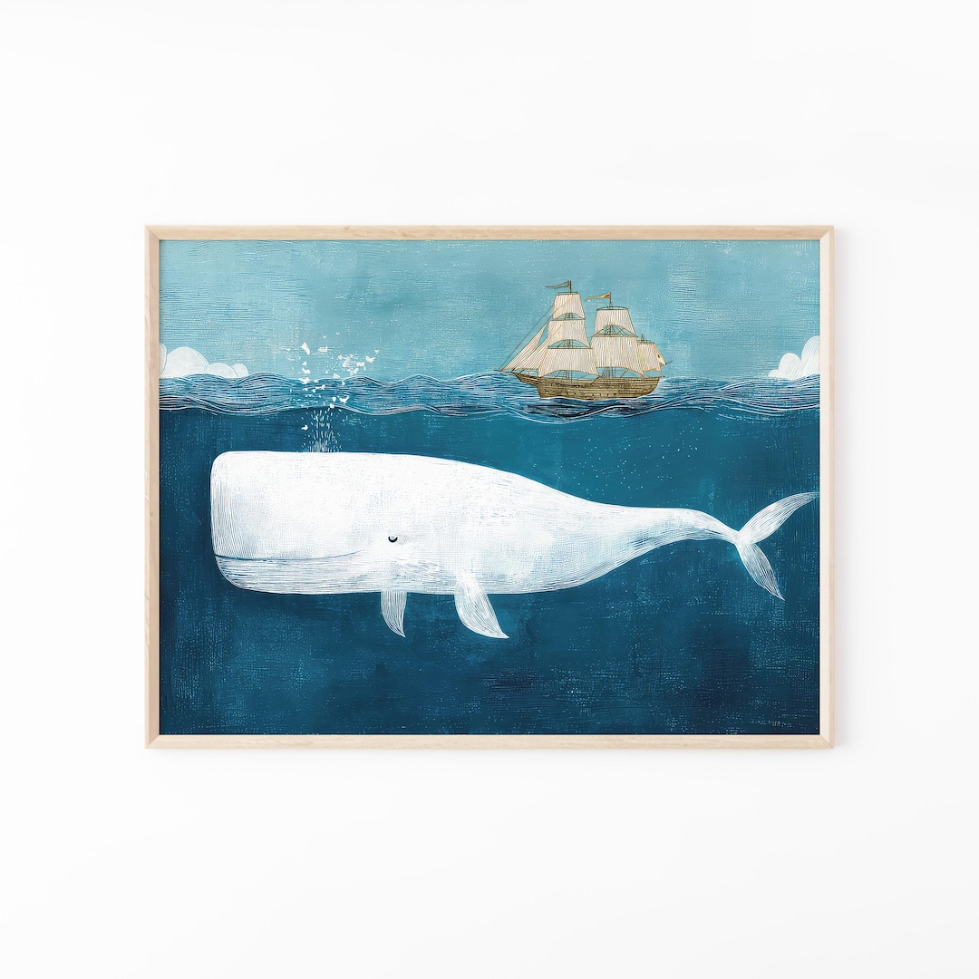 Whale and Ship Watercolour Painting Print | Ship in Ocean | Vintage ...