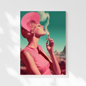 First Class (Retro Surreal Art, Surreal Cloud Art, Pink and Green Artwork, Surreal Wall Print, Trippy Wall Art) SUR2