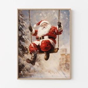 Decorazione natalizia vintage da parete, Babbo Natale che legge un libro, dipinto a olio natalizio, decorazioni natalizie Cottagecore, stampa invernale VCW8