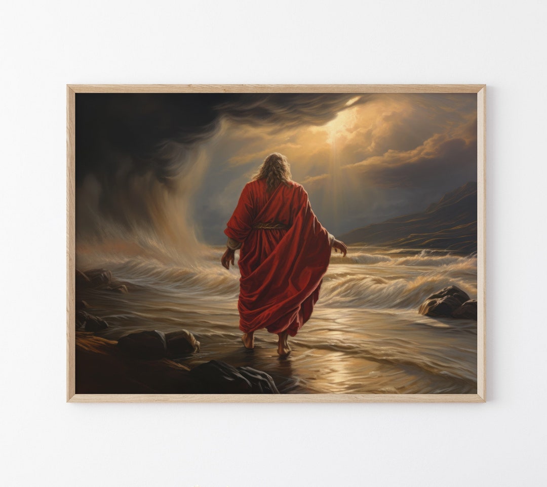 Wandbild 'Jesus Geht Auf Dem Wasser' – Gerahmter Leinwanddruck, Christliche Kunst, Religiöse Deko