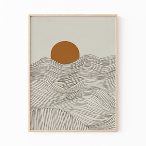 Japanese Alps Illustration Print | Japandi Wall Art | Japanese Sun Set Prints | Abstract Line Art | Mountains Line Art Drawing | JAI4