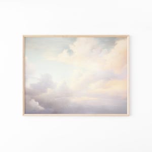 Impresión de pintura al óleo vintage de nubes y atardecer / Arte mural para guardería / Arte mural con cielo / Pintura al óleo antigua / Impresión de nubes / VCB5