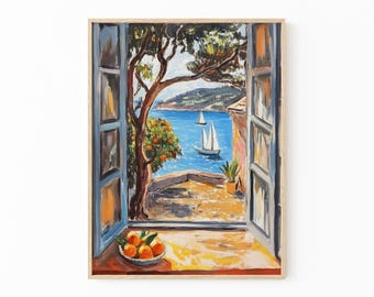 Open Window Henri Matisse Print | Henri Matisse Style Fauvism Painting | Mediterranean Sea | Orange Tree | Coastal View | OWH4
