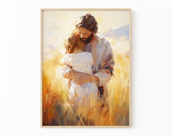 Holy Embrace Oil Painting Print | Jesus Portrait Wall Art | Scripture Wall Art | Holy Home Decor