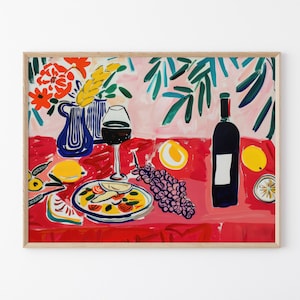 Dinner Table Food Abstract Paining | Retro Food Art | Vintage Food Illustration Art, Food Poster | Gift for Chef | DTF12