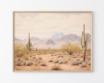 Arizona Desert Landscape Painting Print, Four Peaks Photo, Southwestern Wall Art,Desert Landscape Print,Wilderness Poster, ADLP1