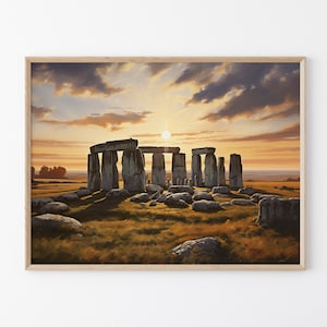Stonehenge Rocks inspired English Vintage Artwork Oil Painting Print, High-Quality Matte Wall Art Print, Landscape Home Decor