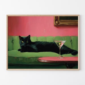 Cat with Martini Oil Painting Print | Cute Quirky Whimsical | Cocktail Art Bar Decor | Fine Art Print Gift | Trendy Wall Art | BCA2