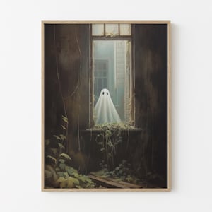 Ghost Outside Looking In Oil Painting, Vintage Poster, Art Poster Print, Dark Academia, Haunting Ghost, Halloween Decor VG03