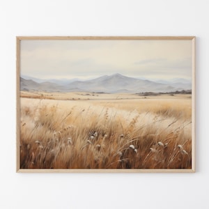 Wildflower Field Landscape Oil Painting Wall Art Print, Nature Wall Decor, Rustic Country Landscape for Living Room, WF1