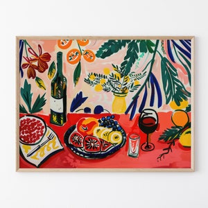 Pintura abstrata de comida de mesa de jantar | Arte de comida retrô | Arte de ilustração de comida vintage, pôster de comida | Presente para chef | DTF10