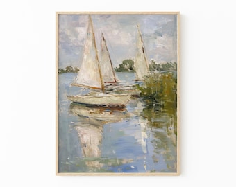 Vintage Sailboat Painting Lake House Wall Art | Nautical Art Print | SPL3