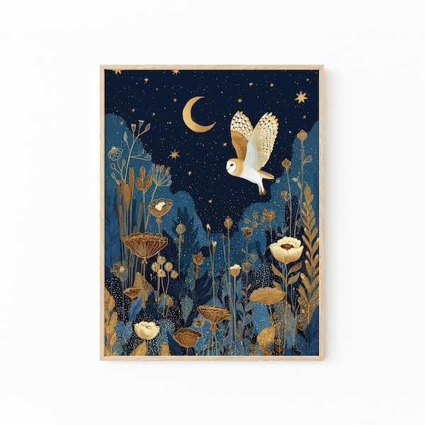 William Morris Golden Barn Owl Poster | Cottagecore Decor | Dark Academia Art | Vintage Wildlife Illustration | Rustic Aesthetic | GOO4
