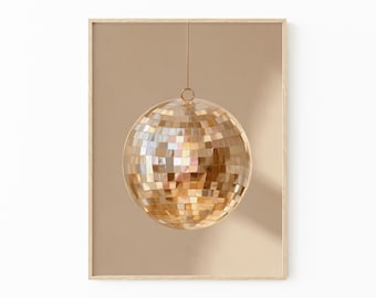 Gold Disco Ball Art Print: Retro Party Wall Decor | DIB2