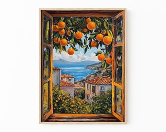 Open Window Henri Matisse Print | Henri Matisse Style Fauvism Painting | Mediterranean Sea | Orange Tree | Coastal View | OWH2