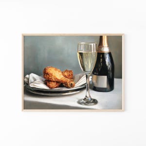Comida elegante: Impresión de pintura al óleo de pollo frito / Decoración de arte de comida rápida, divertida y original / Pintura de comida / Arte de pared moderno para el hogar / FAF3