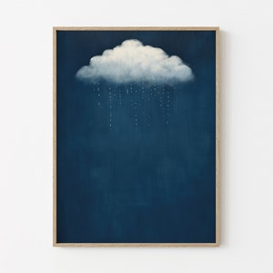 Stampa artistica astratta di nuvole piovose, arte murale blu, arte murale minimalista, arredamento massimalista, arte murale del cielo, stampa del cielo notturno