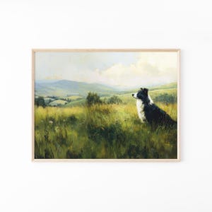 Border Collie in Meadow Art Print: Rustic Countryside Wall Decor | DAG1