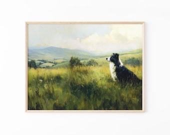 Border Collie in der Wiese Art Print: Rustikale Natur Wanddeko | DAG1